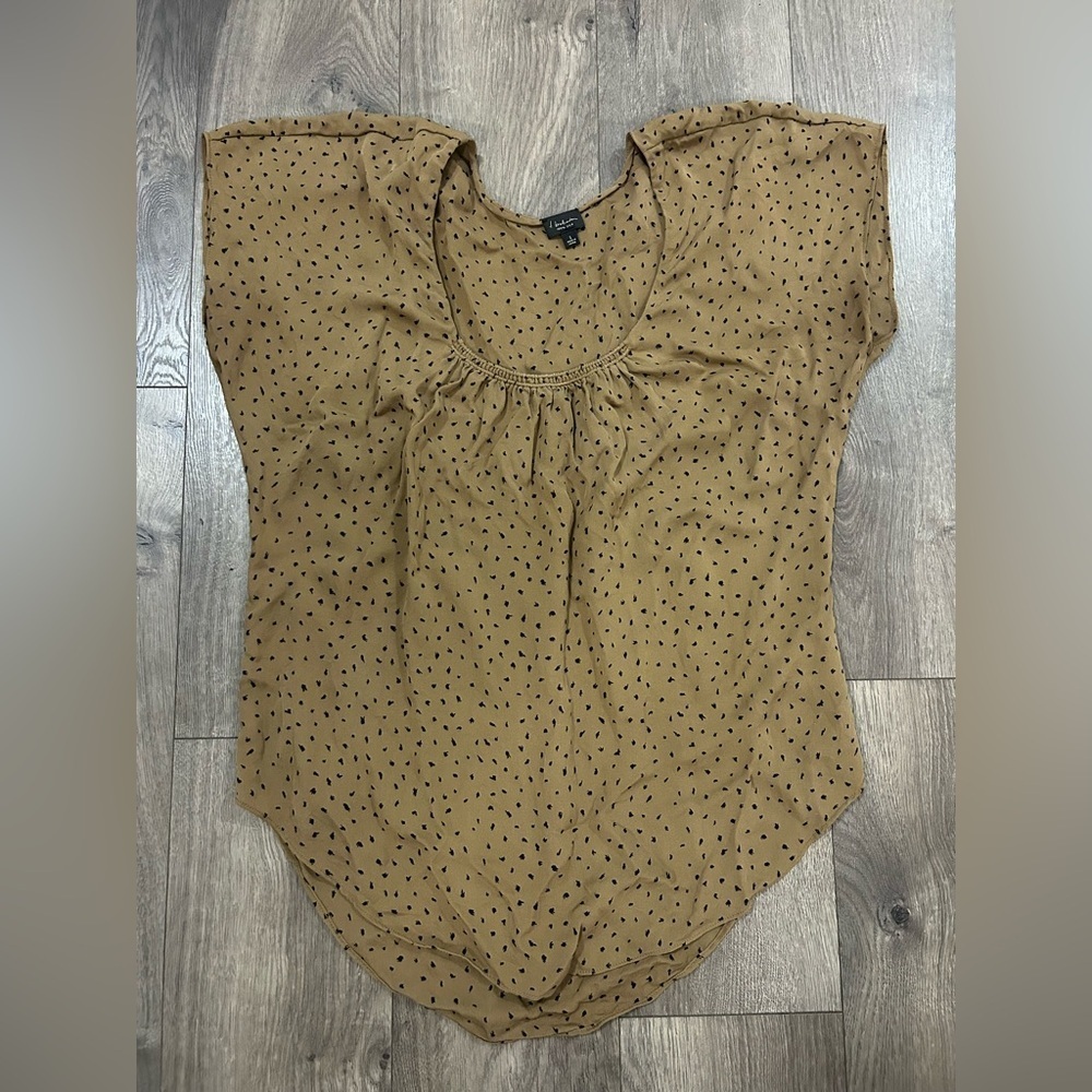 100% Silk Babaton Black Speckled Brown Short Sleeve Blouse